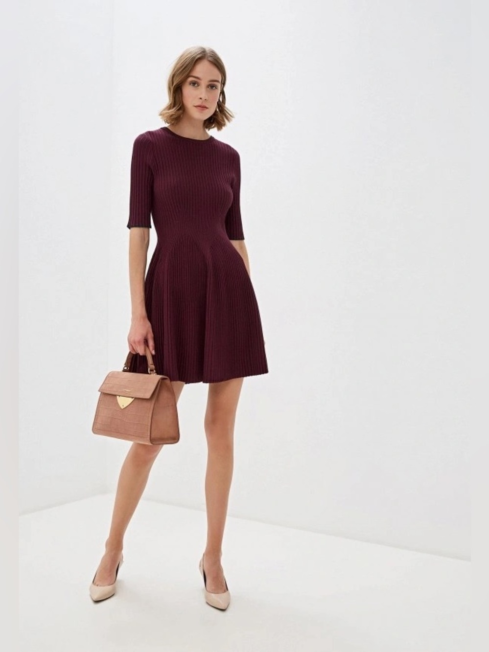 Ted Baker dress womens 8 burgundy sweater renyina fit and flare fall jewel tones